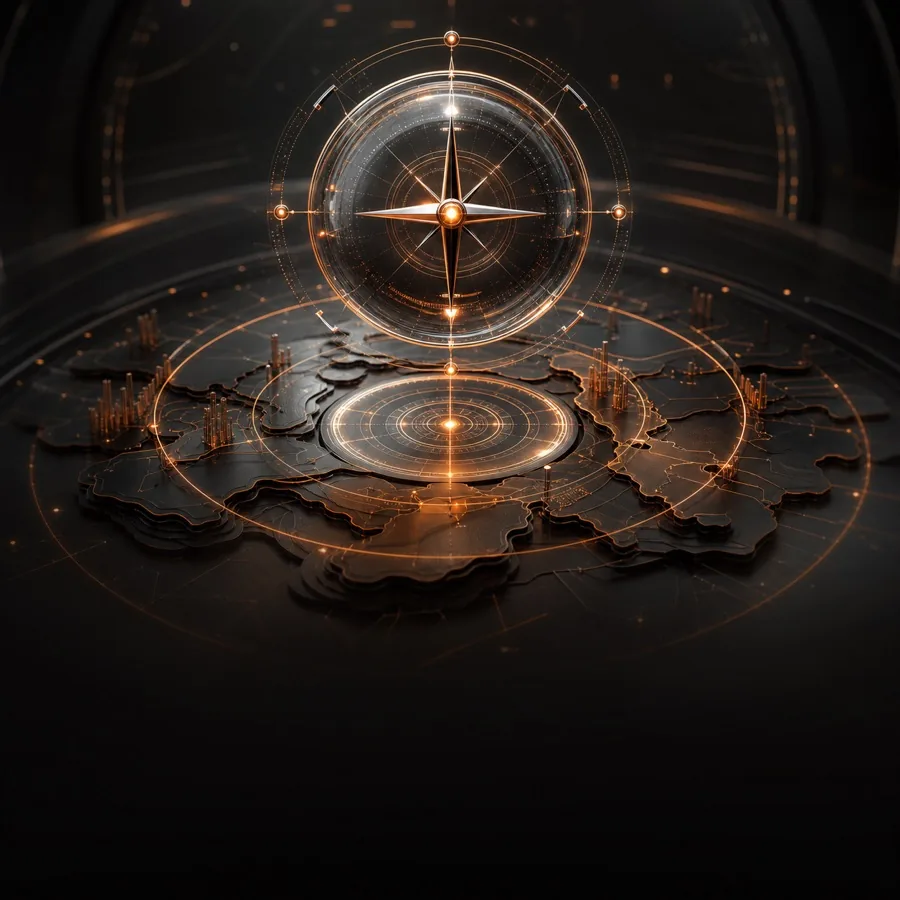 Futuristic strategic compass illustrating technology strategy and advisory