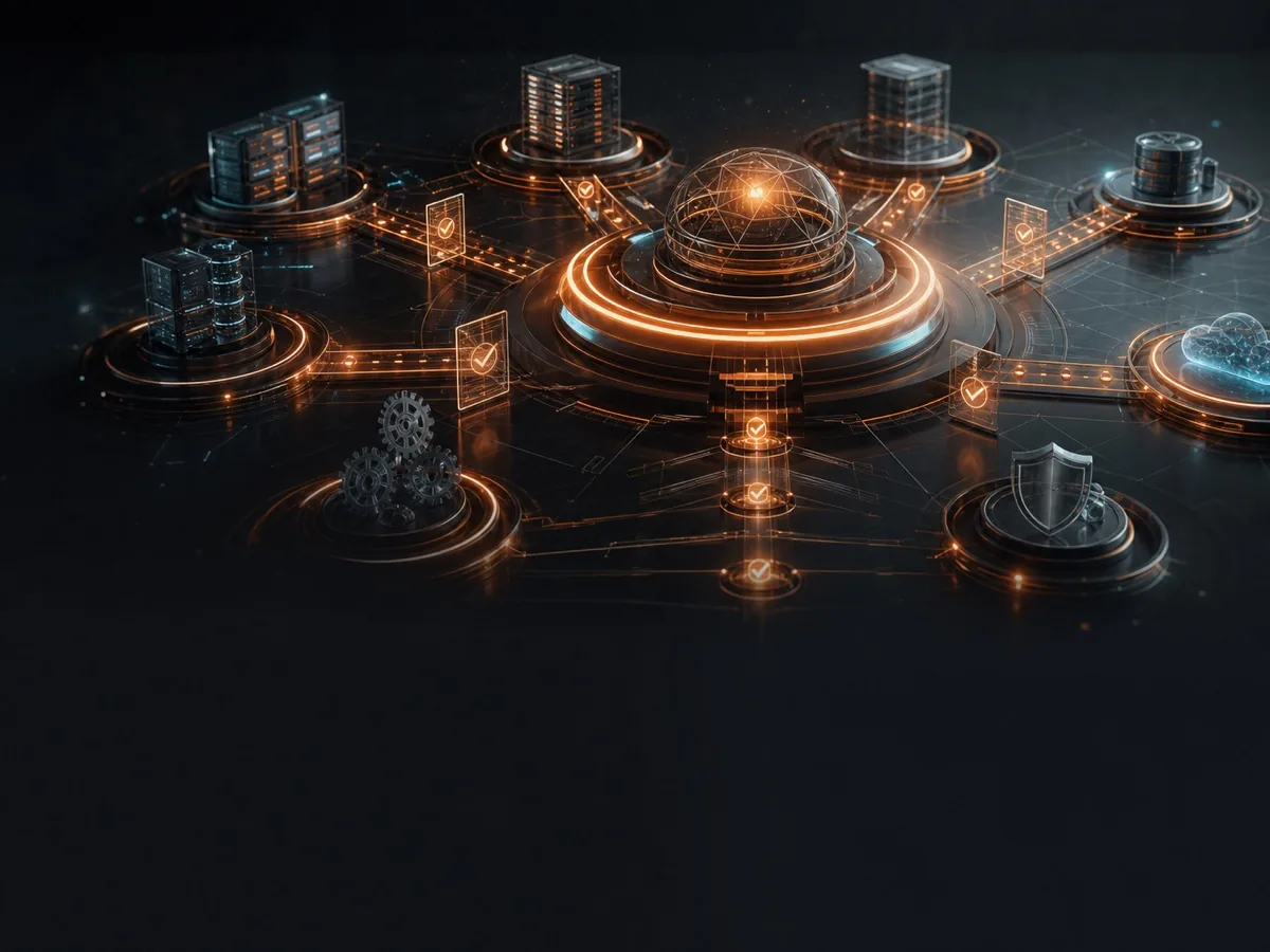 Governed AI agent hub orchestrating approved actions across enterprise systems