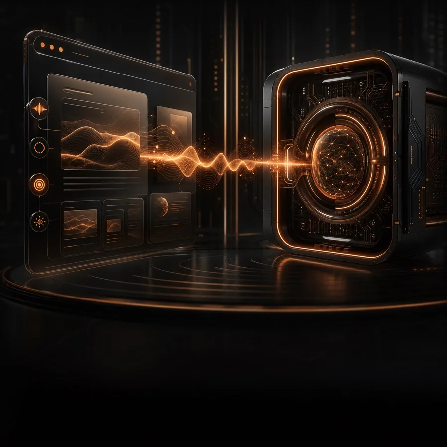 Futuristic conversational interface illustrating an interactive digital experience