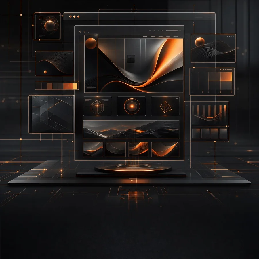 Futuristic modular design system illustrating digital presence and creative execution