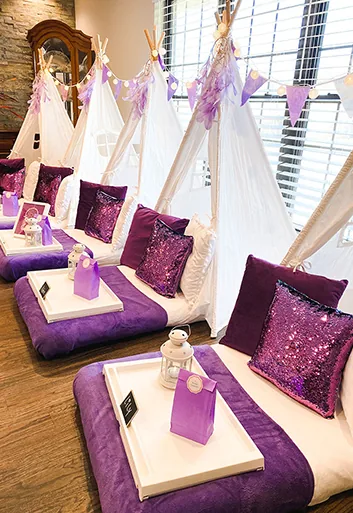 Purple and Glam theme luxury sleepover