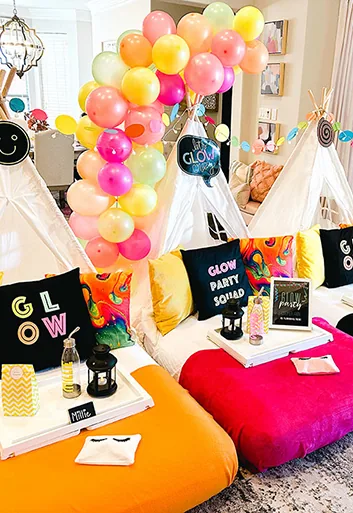 Glow Party theme luxury sleepover
