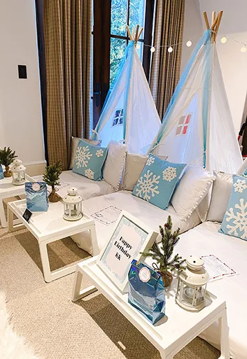Winter Wonderland theme luxury sleepover